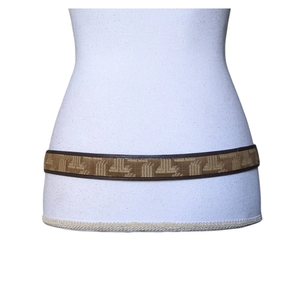 Vintage Lanvin Paris Brown Tan Monogram Belt Size 38 Small Logo Leather Suede